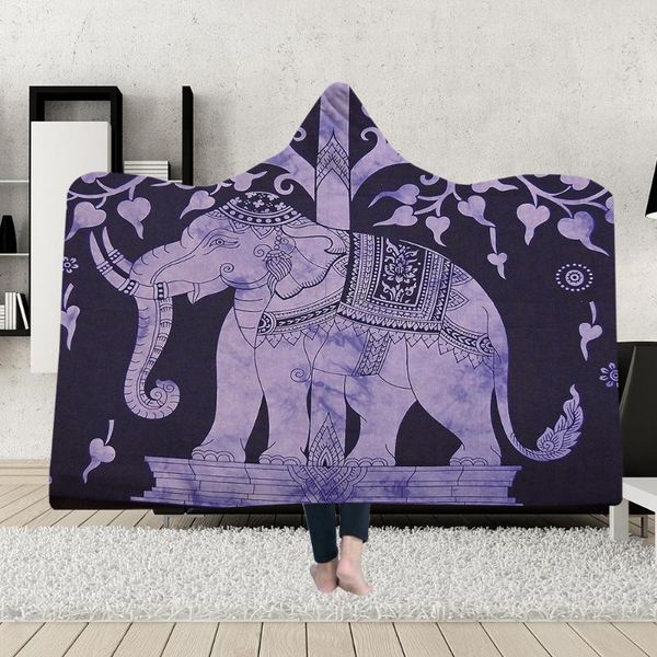 

yoga mat hooded blanket cloak magic hat blanket thick double-layer plush 3d digital printing abstract elephant series