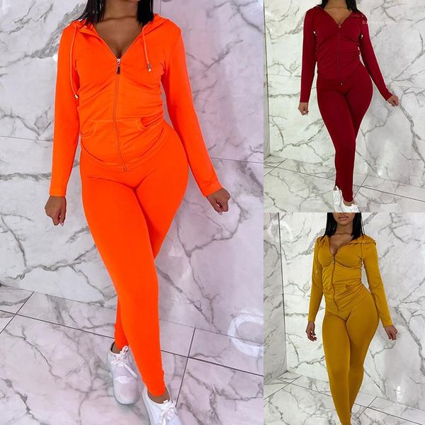 

two piece outfits autumn women tracksuits womens clothing 2 piece set casual solid color long sleeve hooded cardigan, Gray