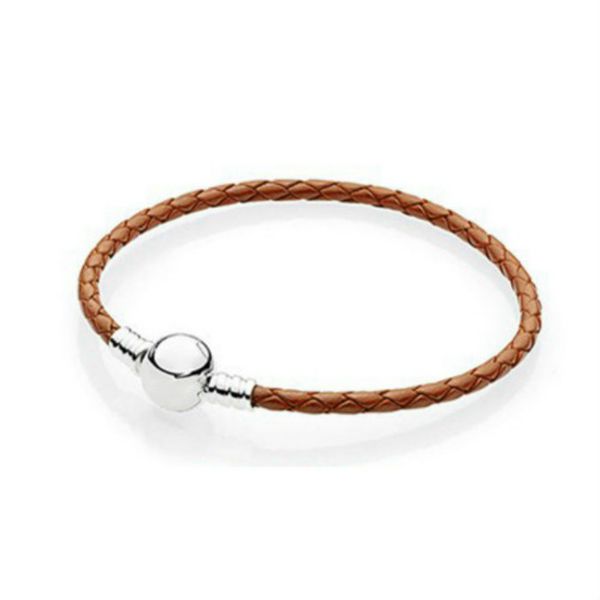 

new fashion 925 sterling silver multicolor mixed powder blue women double-leather bracelet fit charm diy original round bead gift one, Golden;silver