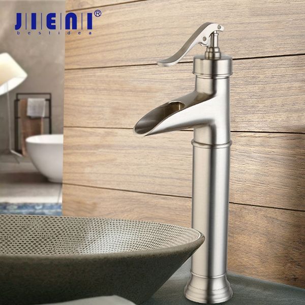 

jieni black orb bathroom basin faucet deck mount nickel brushed basin vessel sinks waterfall mixer tap black water faucet tap