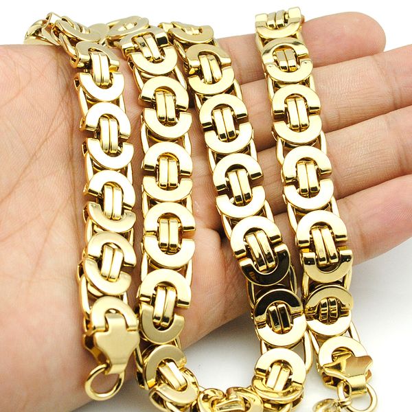 

AMUMIU 11mm Gold Huge & Heavy Long Stainless Steel Byzantine Men Chain Necklace 316L Stainless Steel Jewelry Golden KN016