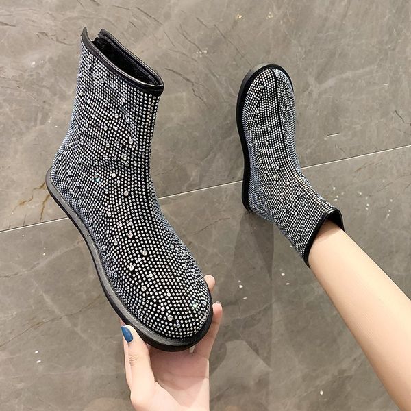 

rhinestone bling boots female winter shoes women furry australia style shoes ladies ankle boot lined faux fur plush snow boots, Black