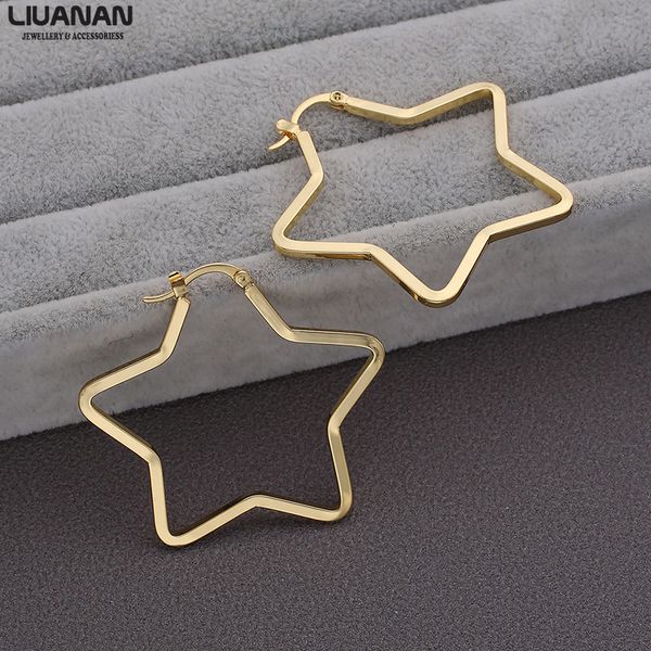 

fashion 2pcs/set stars hoop earrings for women gold plating geometric ear rings for women girl fashion jewelry party holiday, Golden;silver