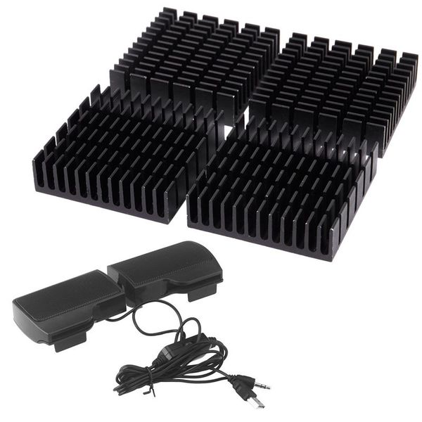 

4шт черный алюминиевый радиатор охлаждения fin cooler 1шт клип мини портативный usb стерео спикер звуковой панели