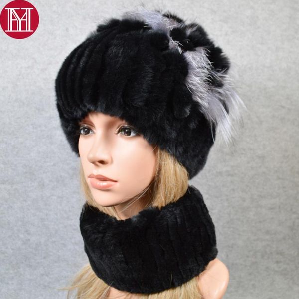 

beanie/skull caps women 2 pieces sets real rex rabbir fur scarf hat good elastic cap ring shawl natural scarves hats, Blue;gray