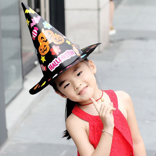 

new paper pumpkin diy halloween party paper cartoon pattern cap child kids hat