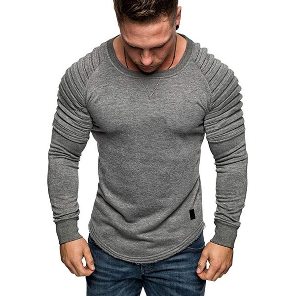 

men sweatshirts fashion shoulder pleated natural color sweatshirts casual crew neck long sleeve sweatshirts men clothing, Black