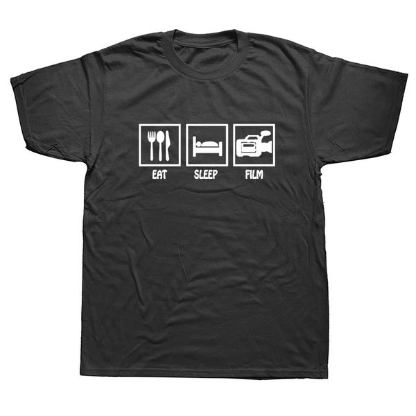 

novelty eat sleep film tv camera director t-shirt mens short sleeves oversized streetwear hip hop printed t shirts tees