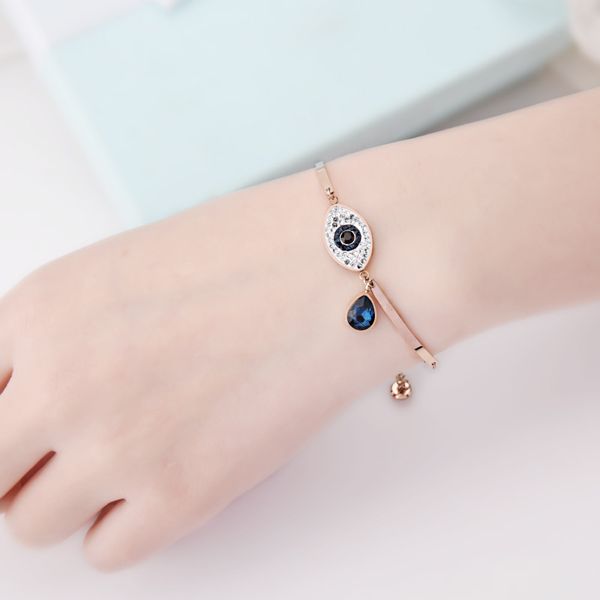 

beaded, strands fashion boho single crystal evil eye bracelet stainless steel jewelry thin rose gold line chain charm women love gift, Black