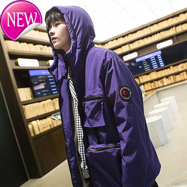 

wind new harbor pattern more pocket work loose coat winter leisure time thickening lamb hair cotton-padded clothes men's wear, Black