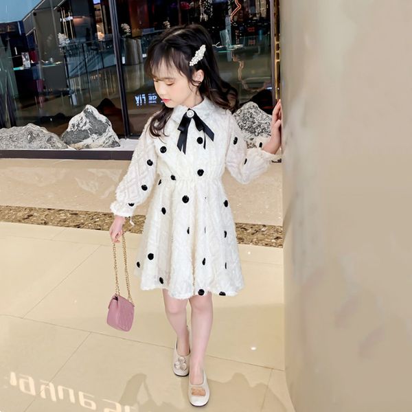 

cuhk children's bowknot dots princess dress teenager girl long sleeve lapel kids dresses for girls birthday toddler party dress, Red;yellow