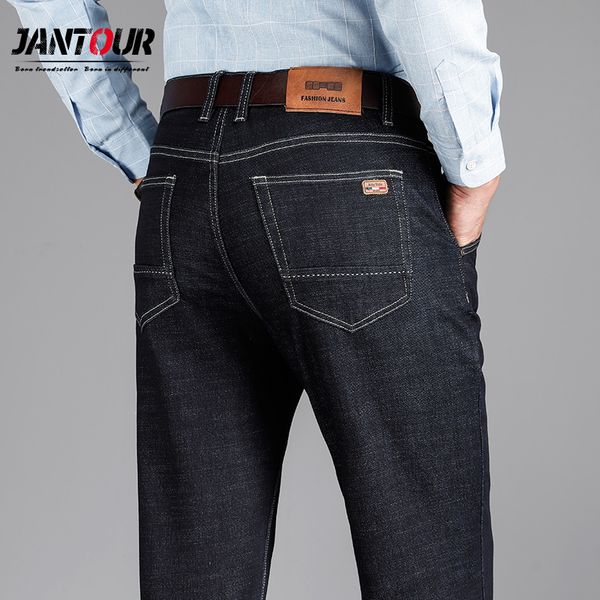 

autumn winter new business cotton men's loose soft black jeans thick classic straight trousers big size 35 40 42, Blue