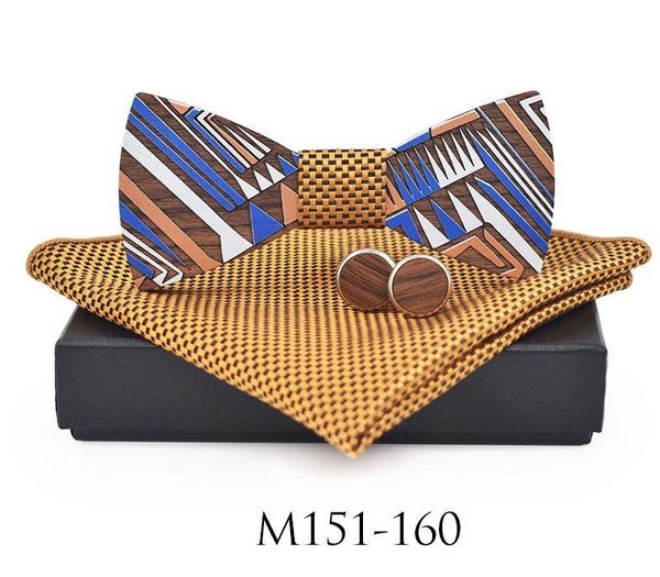 

handmade wood bowtie+handkerchief+cufflinks sets for mens suit wooden bow tie bowknots wedding party male polyester neck ties, Black;gray