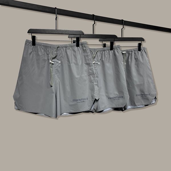 

trendy high street fear of god fog new double line essentials nylon laser reflective colorful five-point shorts, White;black