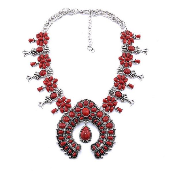 

european and american big-name necklace fashion bohemian style inlaid flower pendant alloy necklace ly067, Silver