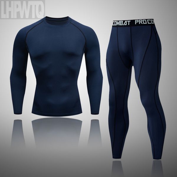 

men's workout sports suit gym fitness compression clothes thermal underwear running jogging sport wear exercise workout tights, Black;blue