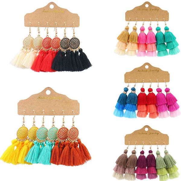 

bohemian красочные fringe кисточкой падение серьги для женщин девушки ручной работы золото металл эфирное масло диффузор серьги свадебные ук, Silver