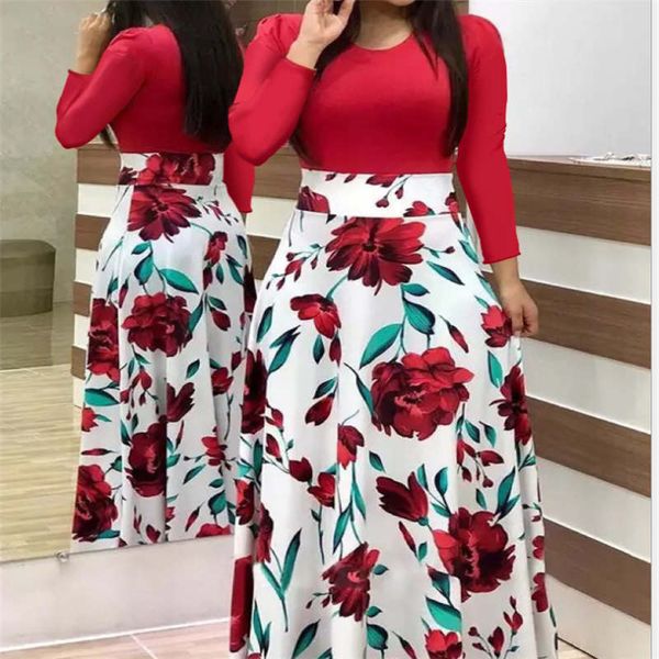 

2020 европа и ветер цветок соответствия способа печати сша с длинными рукавами платья длинные короткое платья женской одежды зима s-5xl, Black;gray