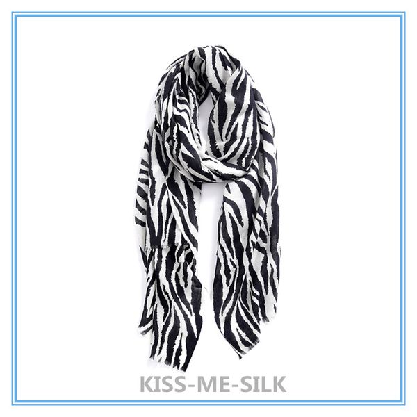 KMS scialle sciarpa in lana a righe zebrate in bianco e nero scialle sciarpa sottile tutto-fiammifero a doppio uso per donna 200 * 70 cm / 110 g