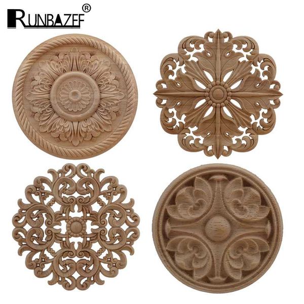 

runbazef wood applique onlay wood decal exquisite unpainted decoration rubber european oval home cabinet window sale