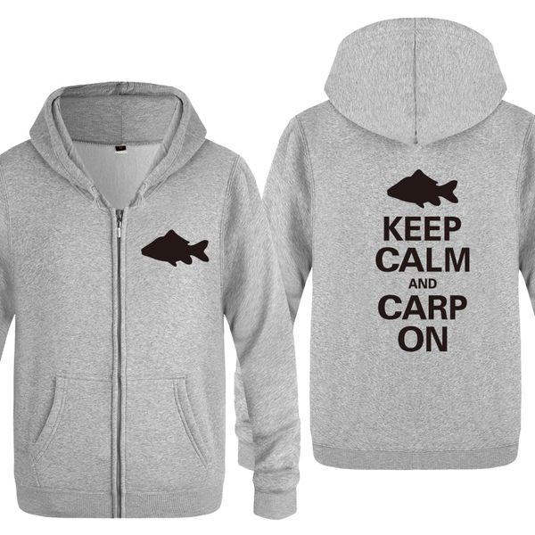 

keep calm and carp on novelty funny hoodies men 2018 men's fleece zipper cardigans hooded sweatshirts