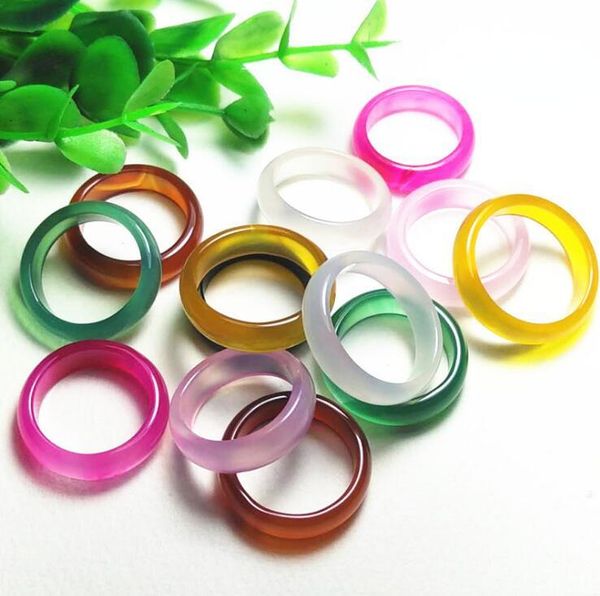 

simple fashion natrual jade agate stone ring black red green multicolor rings random size, Golden;silver