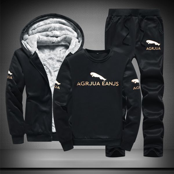 

keep warm sport set boys winter sportswear 3 piece set big size fleece sportsuit 2021new printing leopard classic hoodies suit, Black;blue