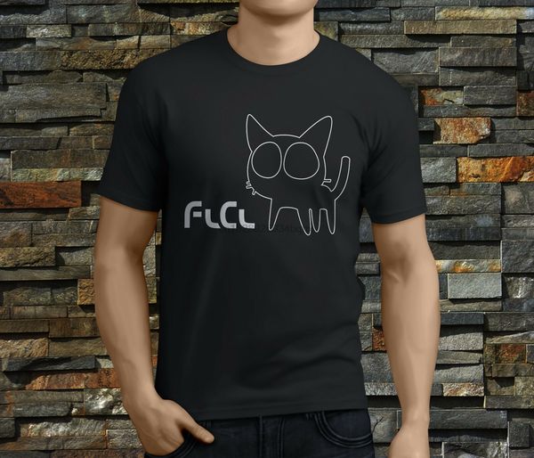 

new popular fooly cooly flcl anime cartoon cat mens black t-shirt size s-3xl