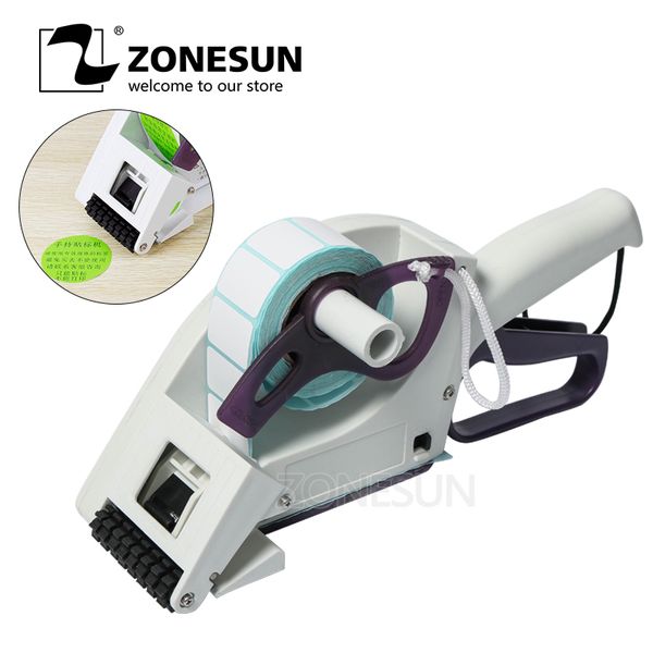 

zonesun semi-automatic round bottle adhesive sticker manual packing labeling machine handheld price tag labeller flat labeller