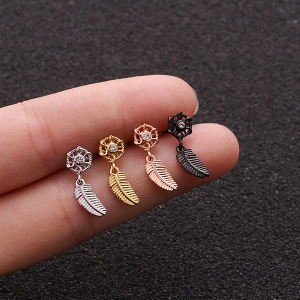 

1pc feather dreamcatcher stud earring helix barbell ear piercing jewelry, Golden;silver