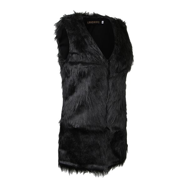

ladies soft sleeveless faux fur vest coat open front waistcoat jacket cardigan, Black;white