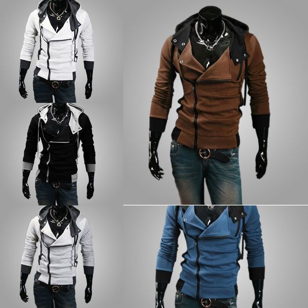 

oblique zipper hooded men's oblique coat zipper hooded sweater coat men's sweater wik66, Black