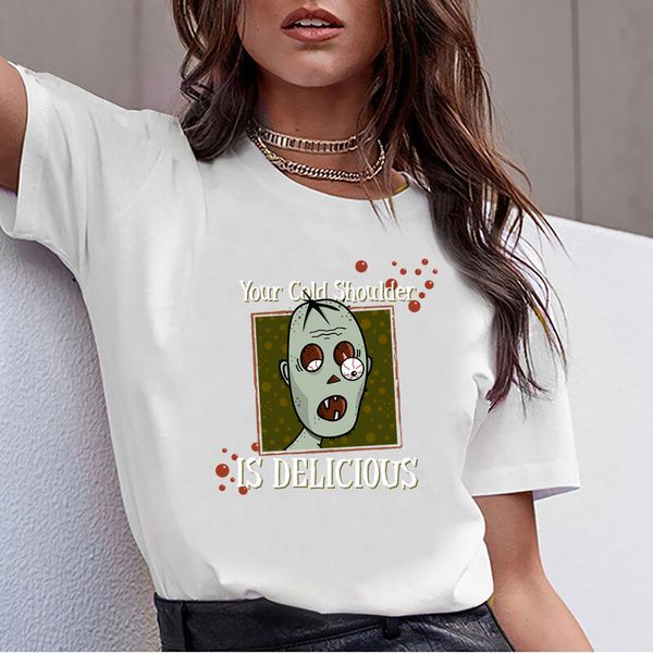 

топы футболка женщины зомби холодное плечо fit подписи на заказ женский tshirt