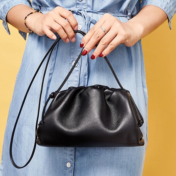 

genuine leather small bag female 2020 new messenger bag drawstring simple wild bucket mini shoulder leather women