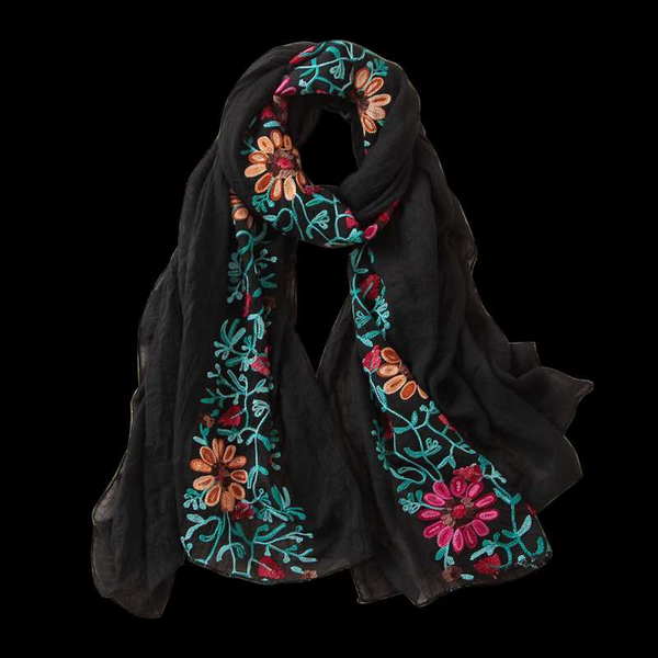 

elegant embroidery scarf women vintage floral summer cotton hijab shawl lady wrap bandana female foulard winter scarves, Blue;gray