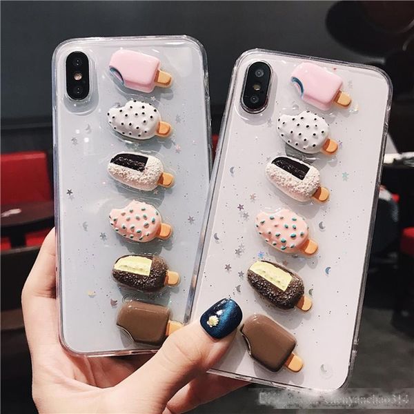 

luxury glitter 3d summer ice cream phone case for iphone x xs xr xm 6 6s 7 8 plus transparent cute soft tpu bling back cover