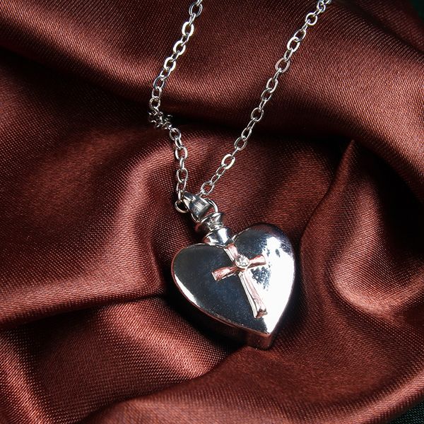 

pendant necklaces cross heart cremation urn necklace for ashes jewelry memorial, Silver