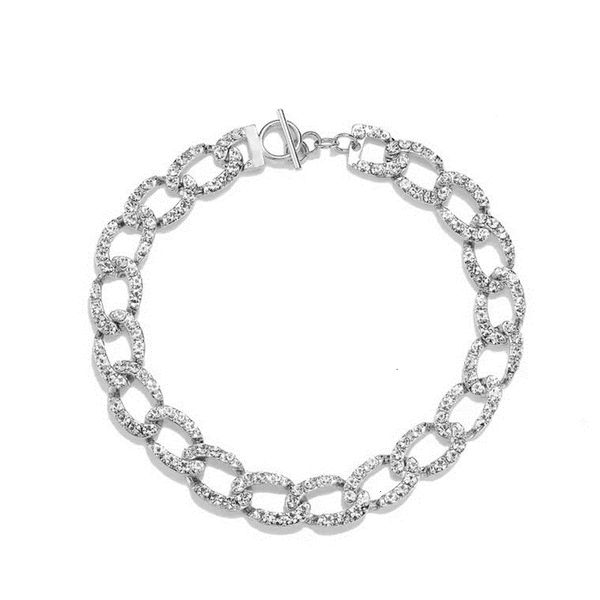 

trendy fashion luxury silver flash diamond super shining thick chain buckle fashionable modern necklace for women