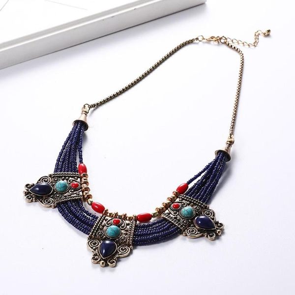 

boho women multilayer beads rhinestones inlaid statement chain bib necklace gifts for friends, Silver