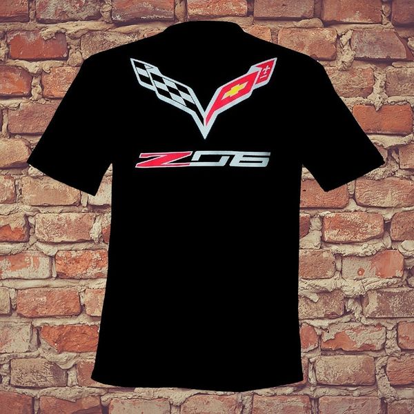 

summer fashion casual men t shirts c7 corvette stingray z06 with crossed flags design shirt cotton black