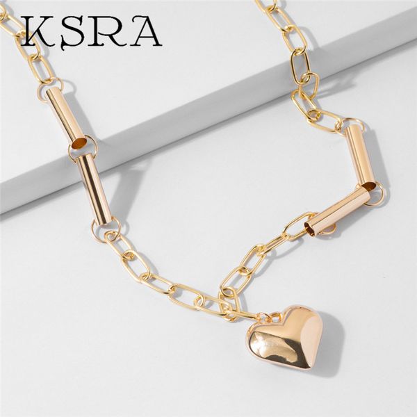 

ksra 2020 new fashion heart shape pendant necklace for women elegant gold silver color ins charm alloy necklace jewelry gift