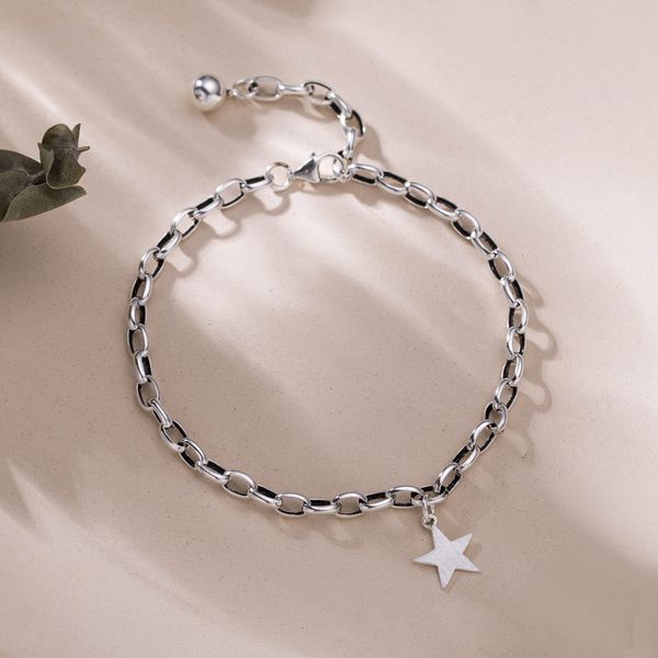 

anenjery fashion retro silver color star pendant bracelet with a little bead ball for women jewelry s-b378, Black