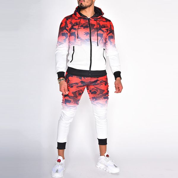 

mens tracksuits 2020 autumn fashion new men camouflage print sport suits casual men hooded tracksuit 3 colors asian size -3xl, Gray