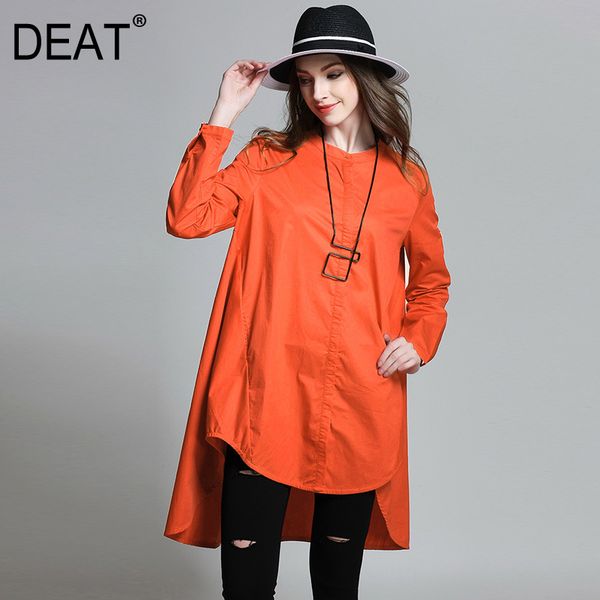 

deat] 2020 large size blouse women full sleeve mandarin collar irregular solid over size wild casual autumn fashion tide am863, White