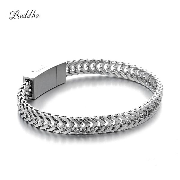 

pulseira masculina buddha bracelets silver tone link chain bracelets bangle for mens jewelry gift good quality ing, Black