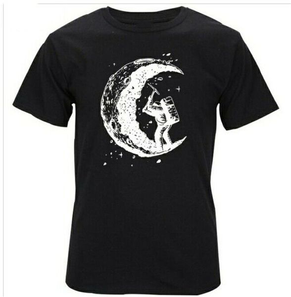

100% cotton digging moon print casual men crew neck t-shirts fashion men male female tee shirt