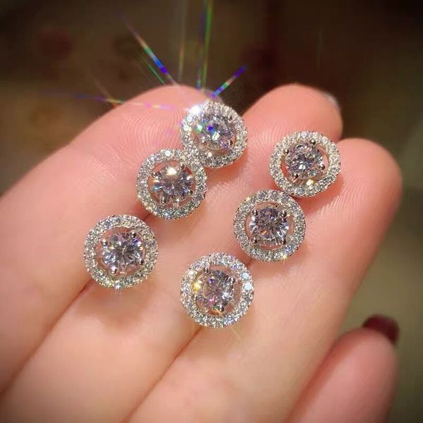 

vecalon new arrival friends 18k white gold plated earings big diamond earrings for women white zircon earrings, Golden;silver