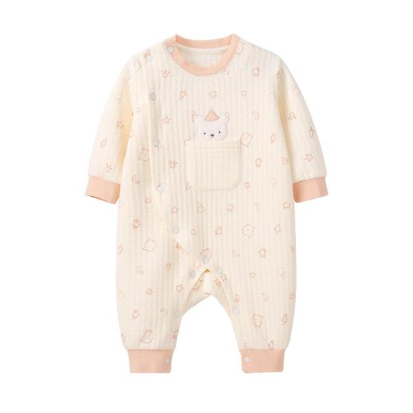 

pureborn newborn baby jumpsuit thick quilted cotton baby girl romper cartoon printed boy clothes winter pajamas, Blue
