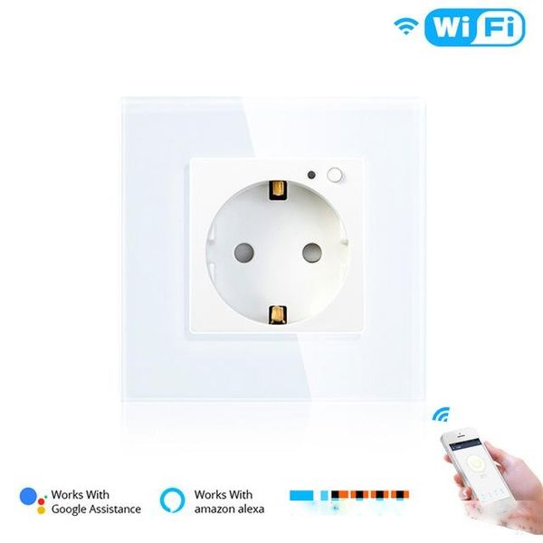 

power socket plug eu wifi smart wall socket 16a outlet glass panel gemany smart life/tuya remote control works with amazon echo