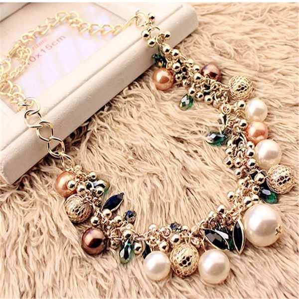 

chokers luxury simulated pearl choker for women wedding party s fashion white red statement collar necklace wholesale jewelry, Golden;silver